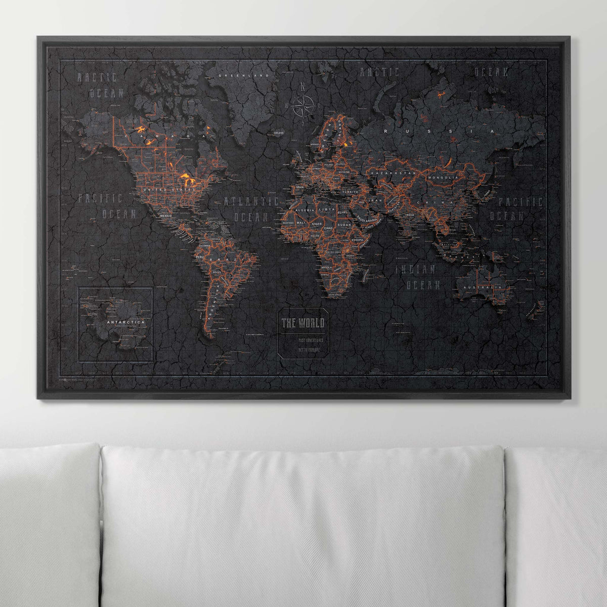 Push Pin World Map Pin Board - Obsidian Inferno - Pins Included!