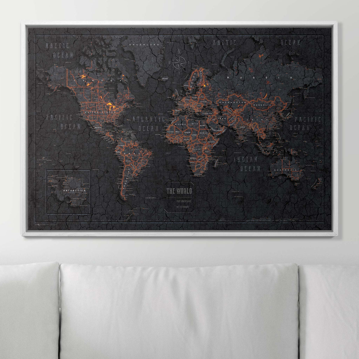 Push Pin World Map Pin Board - Obsidian Inferno - Pins Included!
