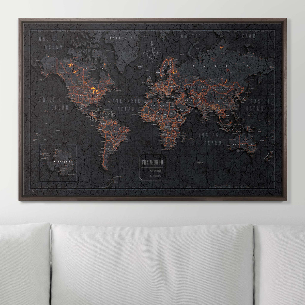 Push Pin World Map Pin Board - Obsidian Inferno - Pins Included!