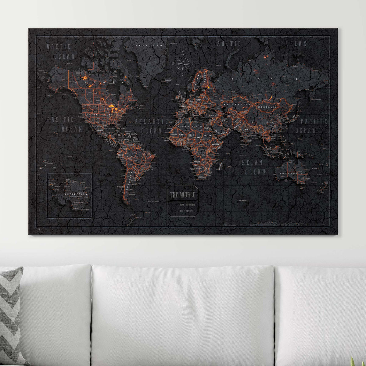 Push Pin World Map Pin Board - Obsidian Inferno - Pins Included!