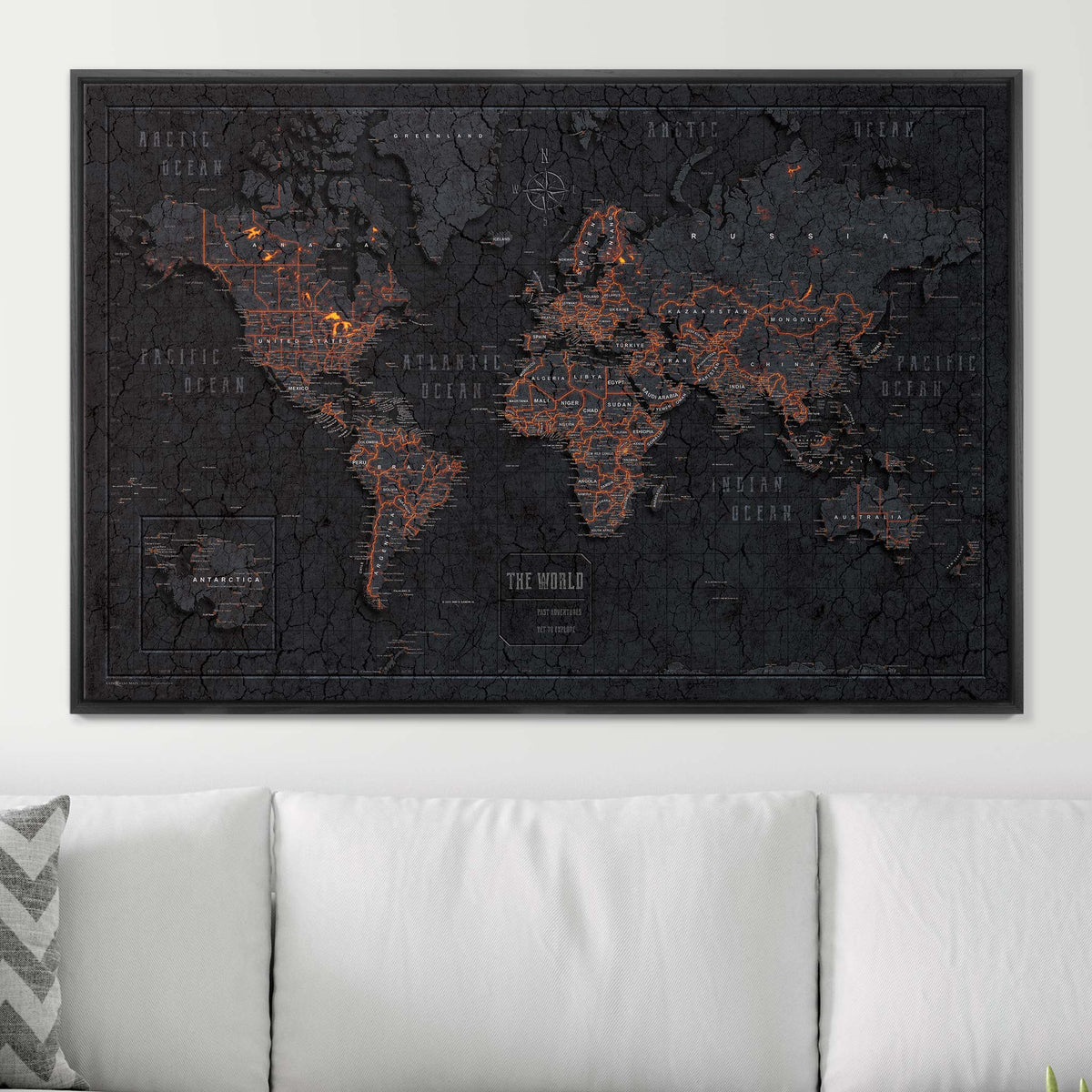 Push Pin World Map Pin Board - Obsidian Inferno - Pins Included!