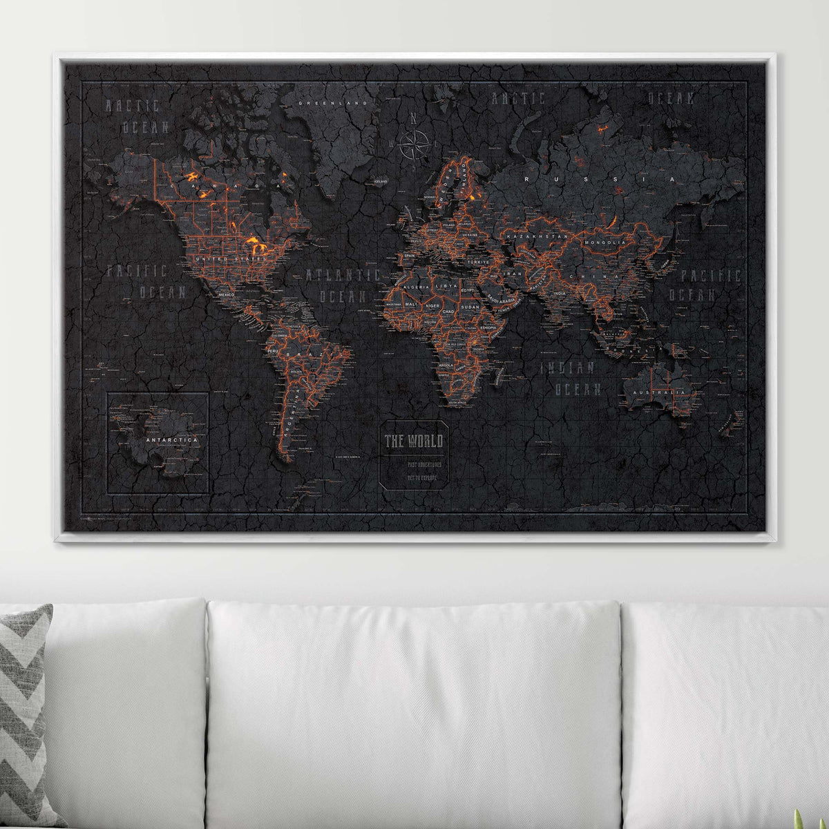 Push Pin World Map Pin Board - Obsidian Inferno - Pins Included!
