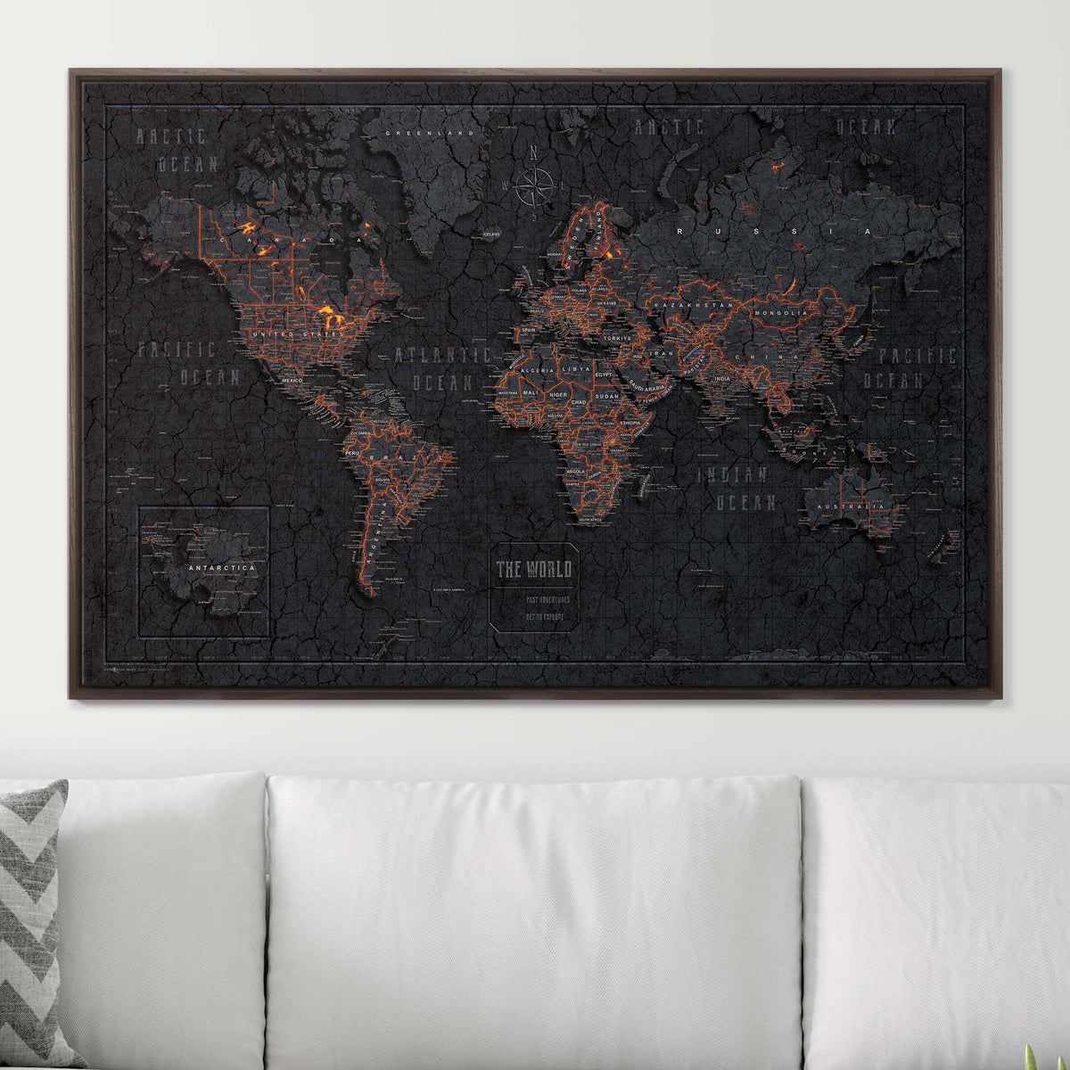 Push Pin World Map Pin Board - Obsidian Inferno - Pins Included!