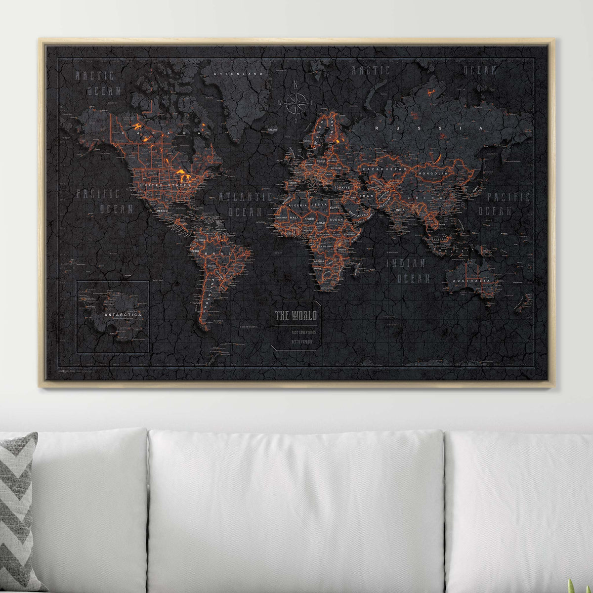 Push Pin World Map Pin Board - Obsidian Inferno - Pins Included!