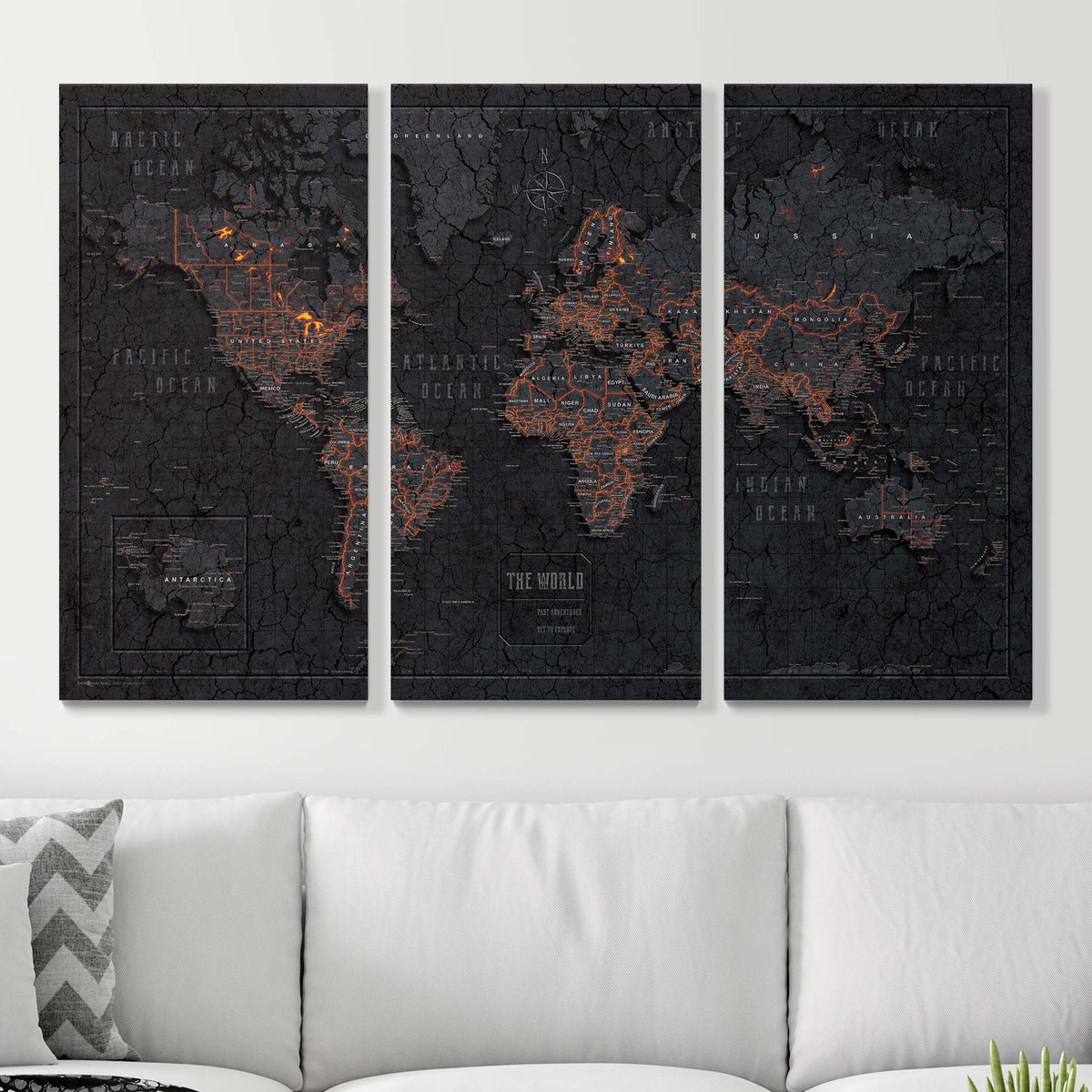 Push Pin World Map Pin Board - Obsidian Inferno - Pins Included!