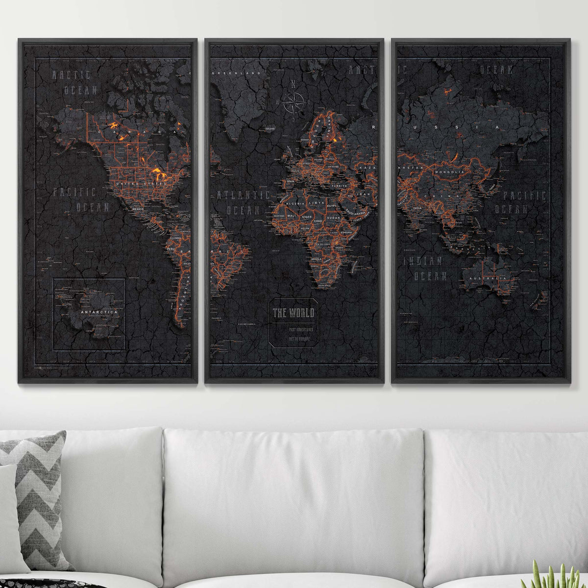 Push Pin World Map Pin Board - Obsidian Inferno - Pins Included!