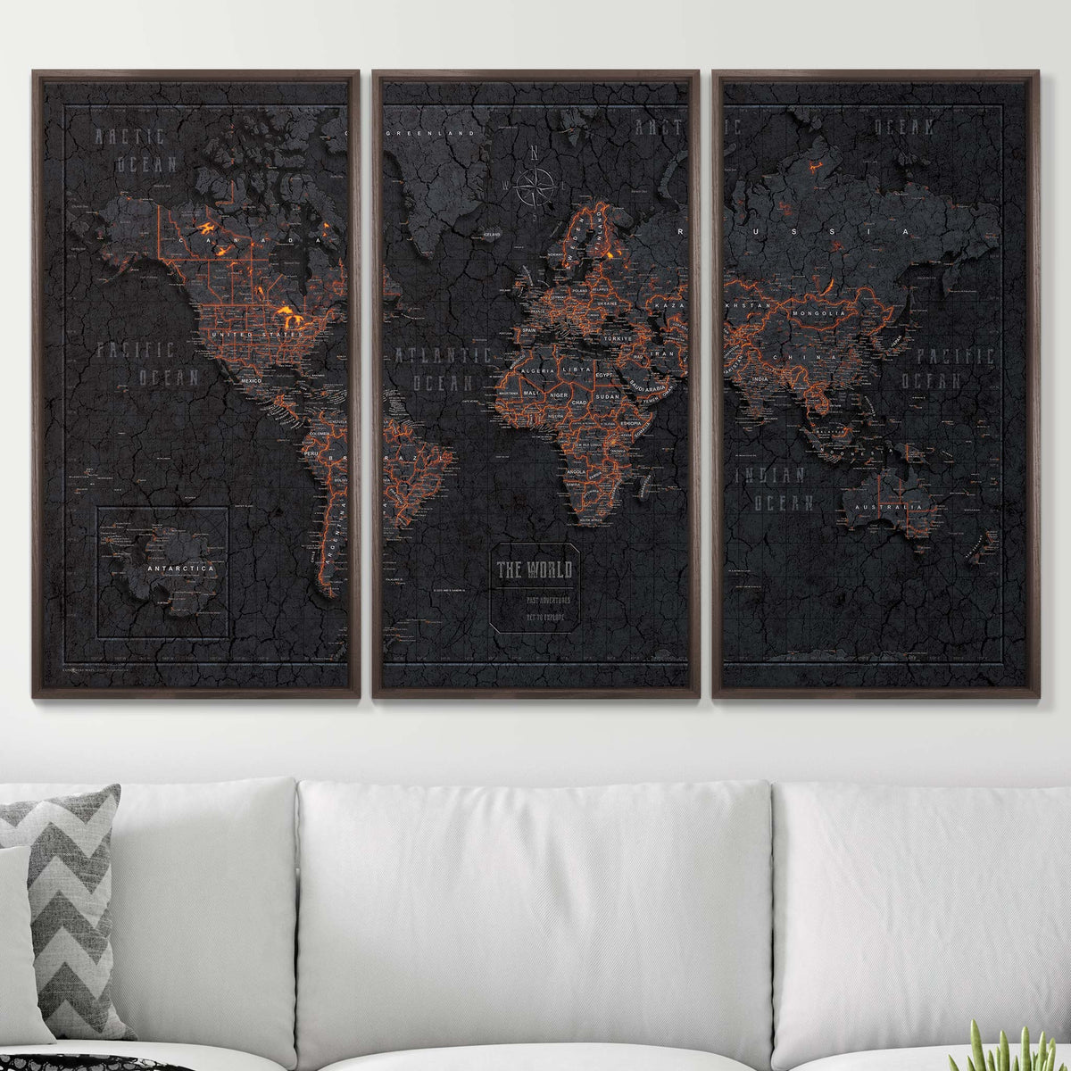 Push Pin World Map Pin Board - Obsidian Inferno - Pins Included!