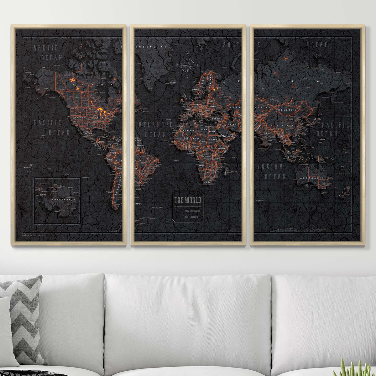 Push Pin World Map Pin Board - Obsidian Inferno - Pins Included!
