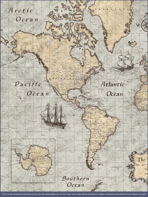 Push Pin World Map Pin Board - Rustic Vintage - Pins Included!
