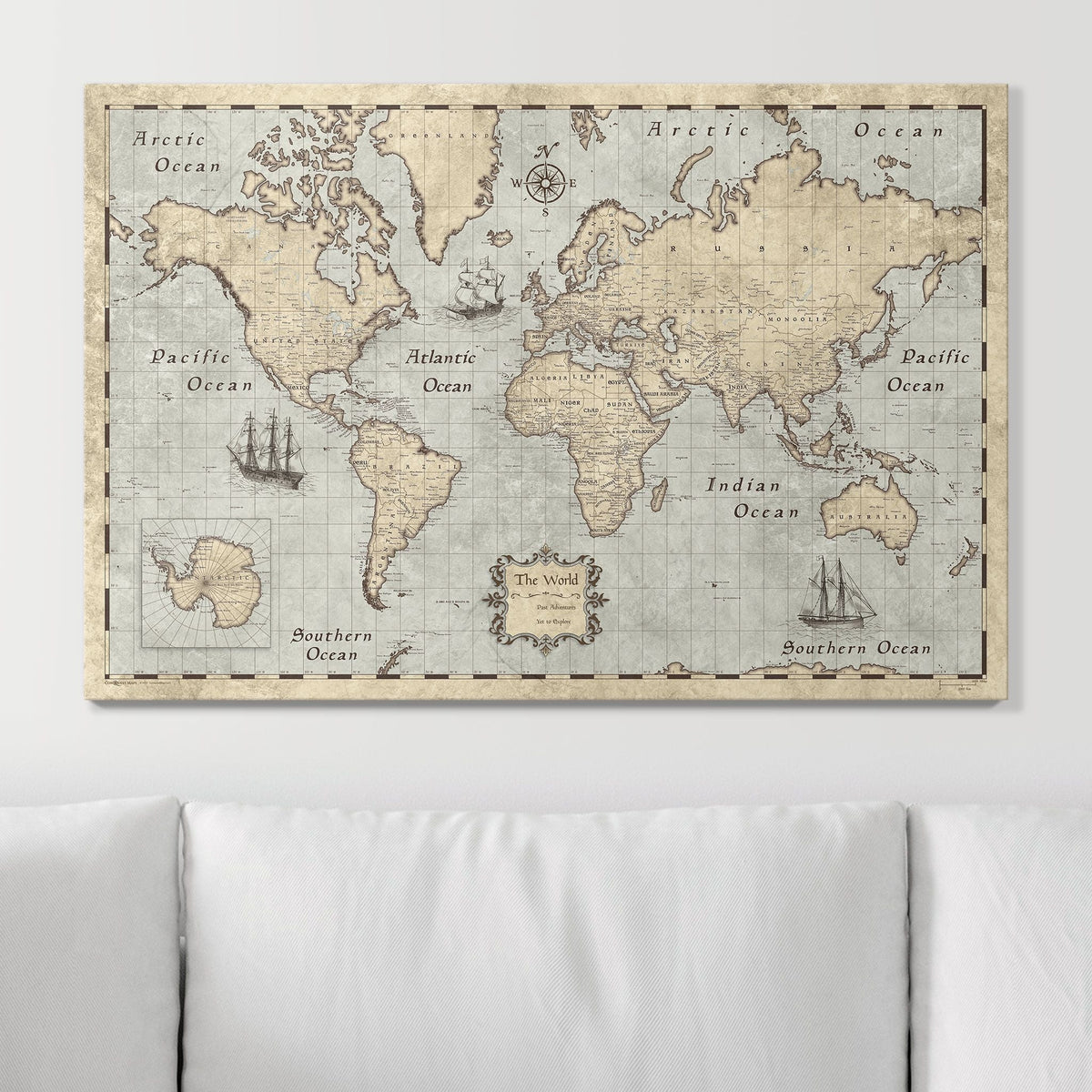 Push Pin World Map Pin Board - Rustic Vintage - Pins Included!