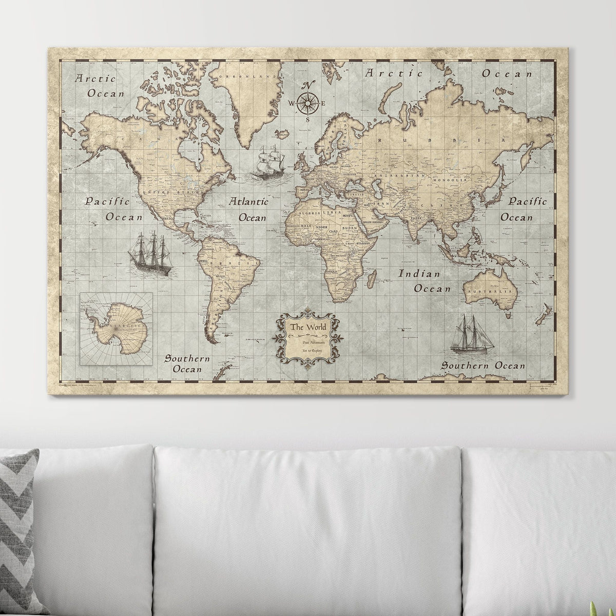 Push Pin World Map Pin Board - Rustic Vintage - Pins Included!