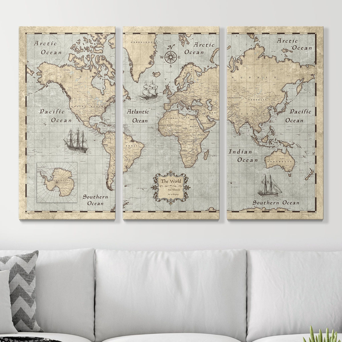 Push Pin World Map Pin Board - Rustic Vintage - Pins Included!