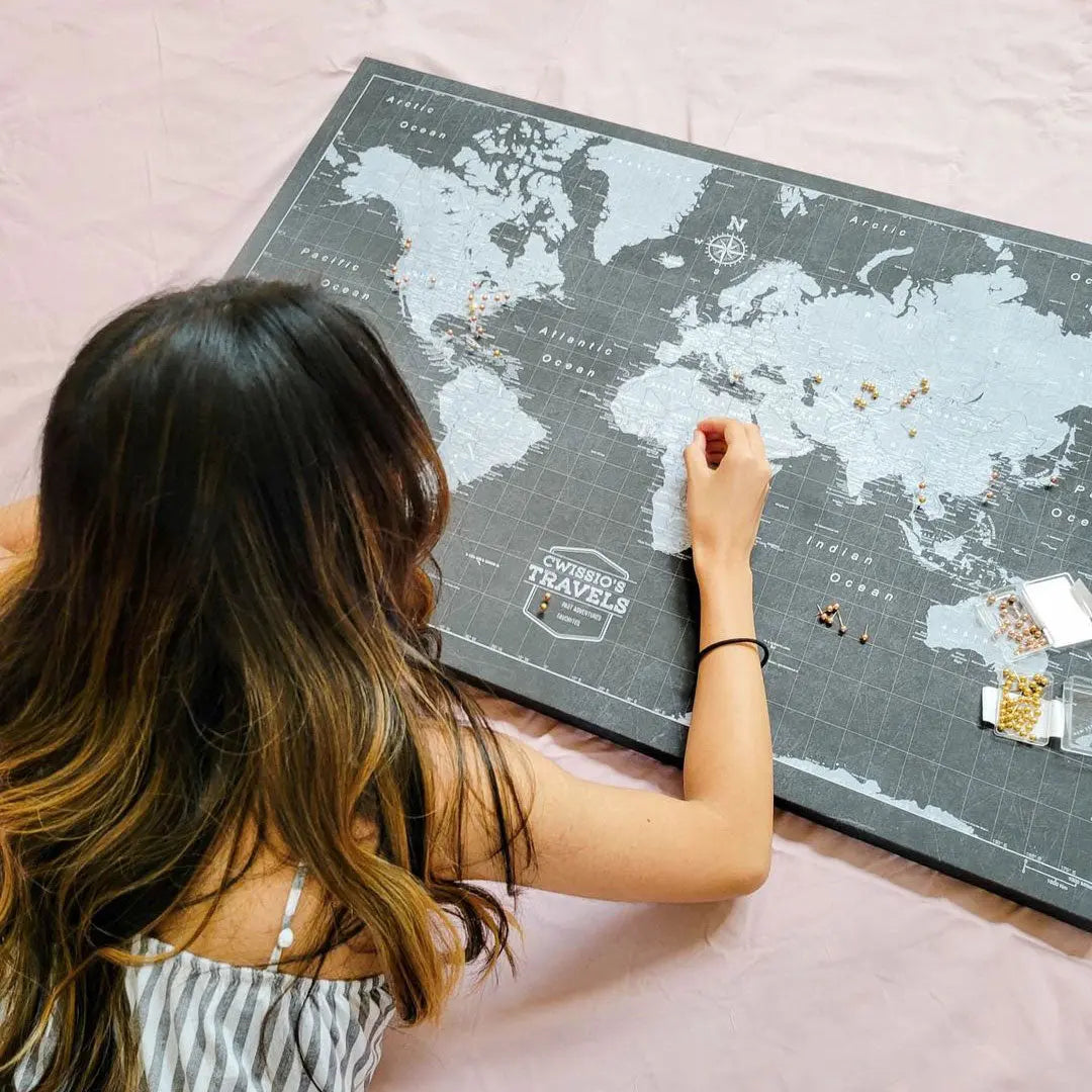 Push Pin World Map Pin Board - Modern Slate - Pins Included!