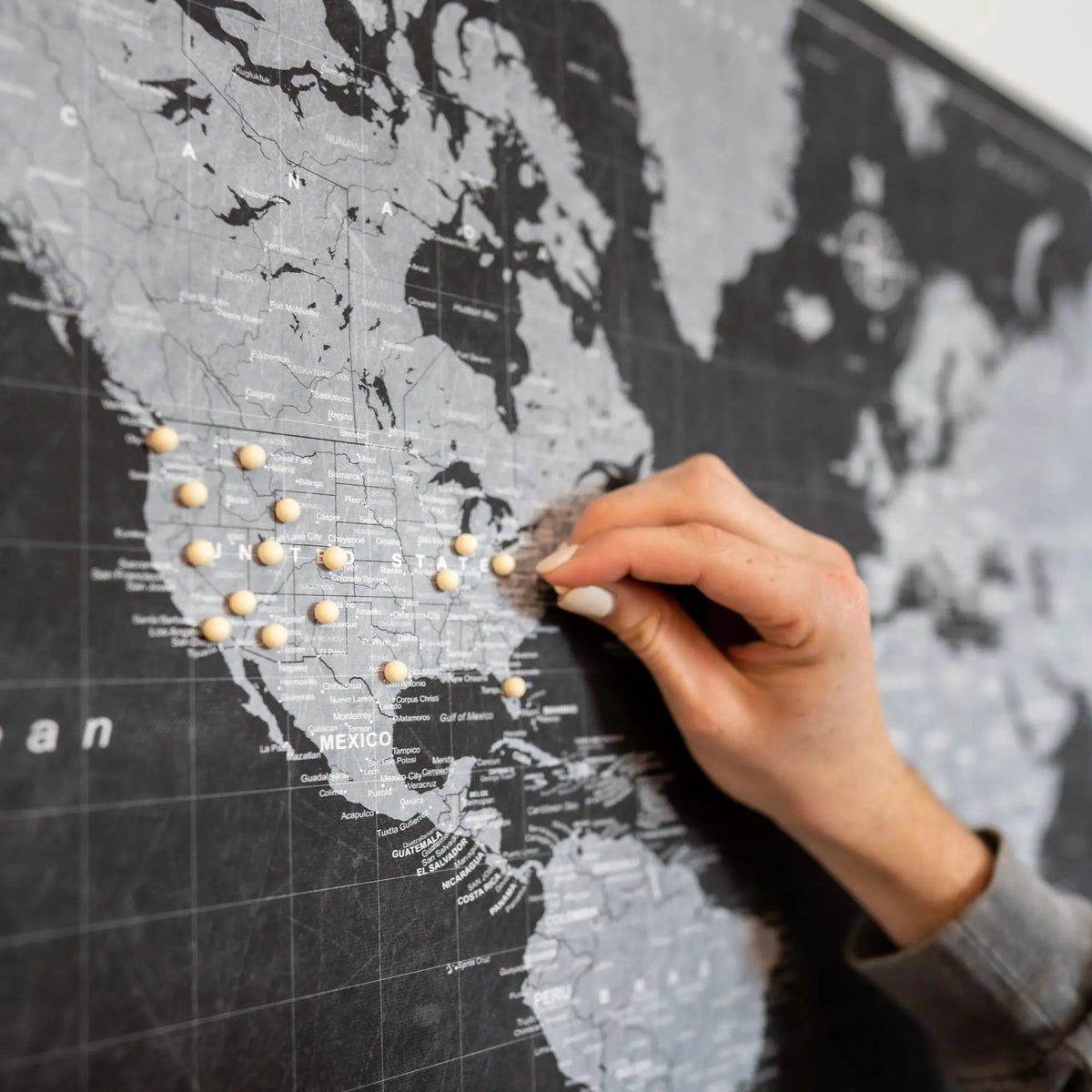Push Pin World Map Pin Board - Modern Slate - Pins Included!