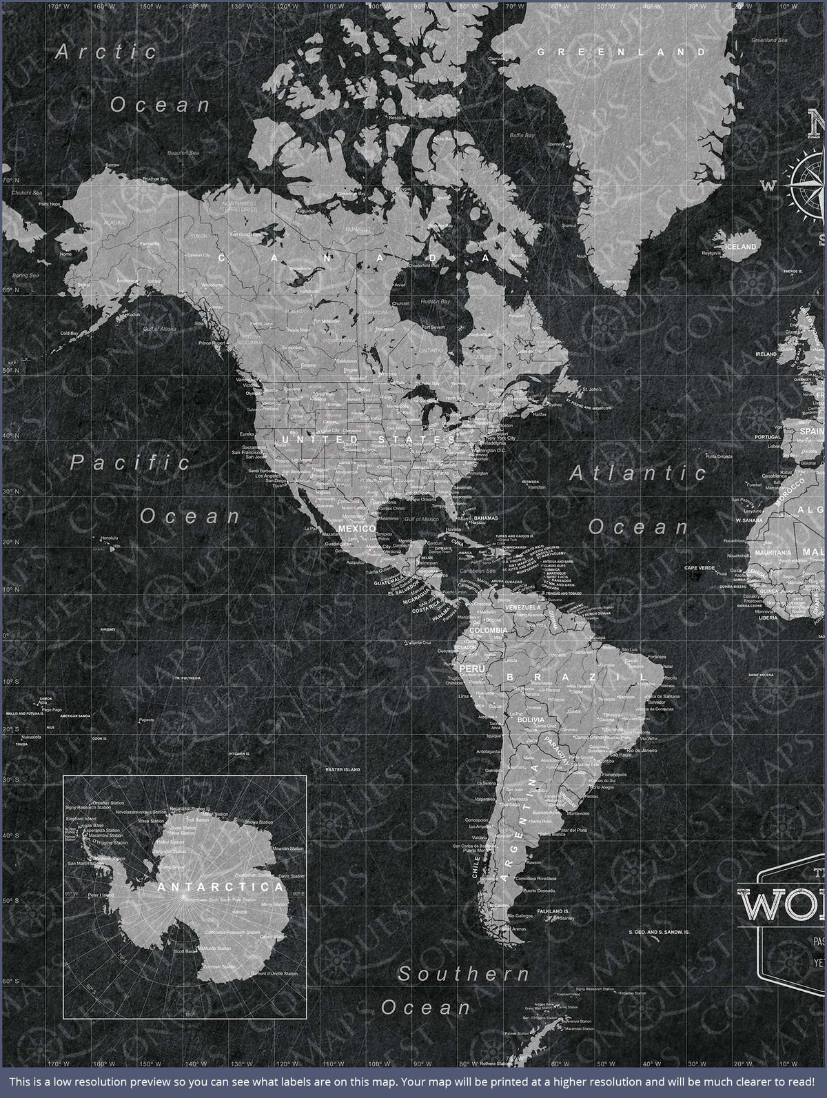 Push Pin World Map Pin Board - Modern Slate - Pins Included!