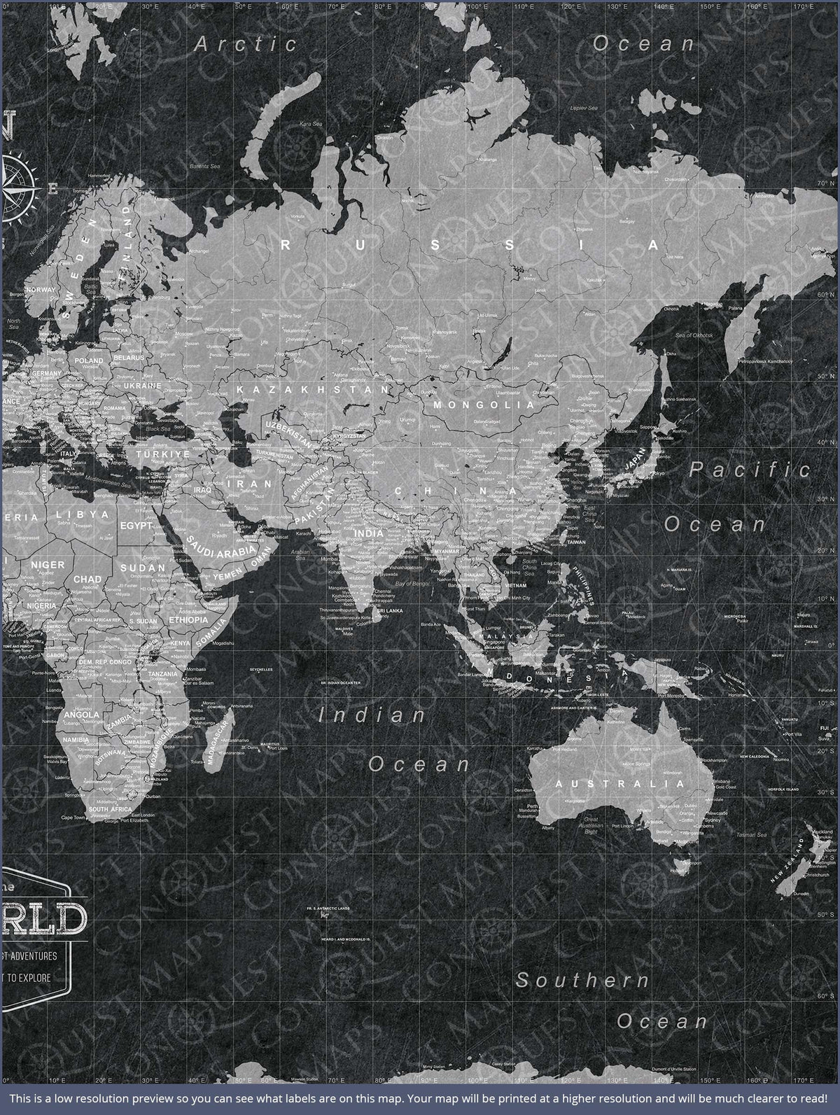 Push Pin World Map Pin Board - Modern Slate - Pins Included!