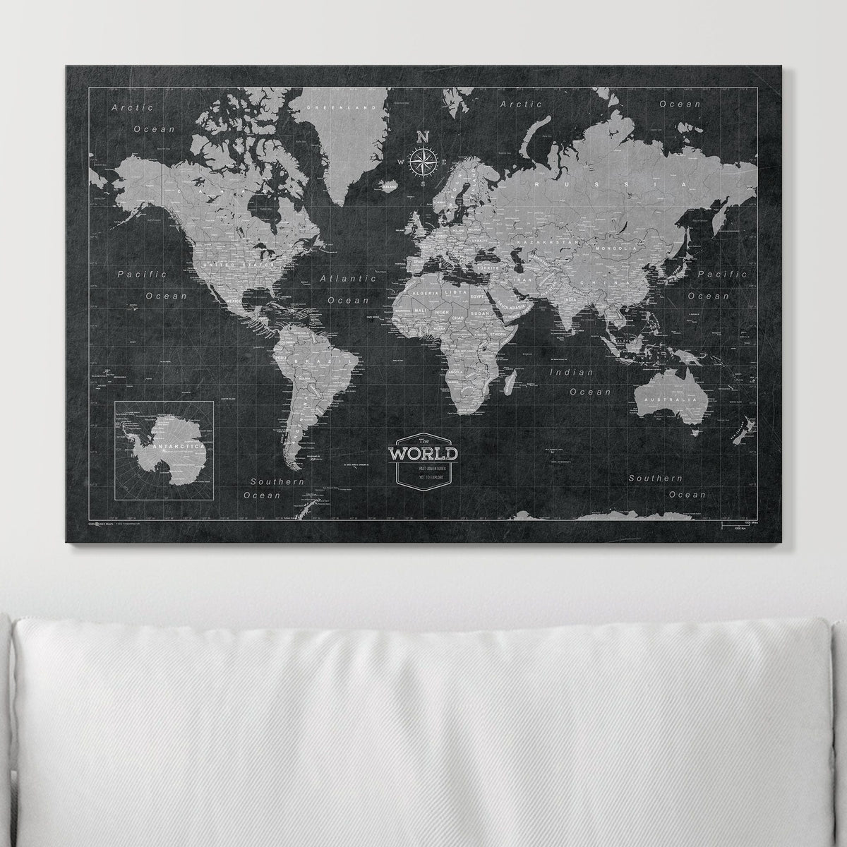 Push Pin World Map Pin Board - Modern Slate - Pins Included!