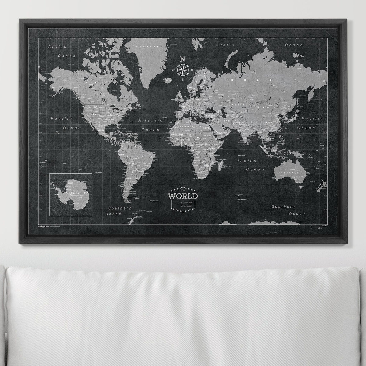 Push Pin World Map Pin Board - Modern Slate - Pins Included!