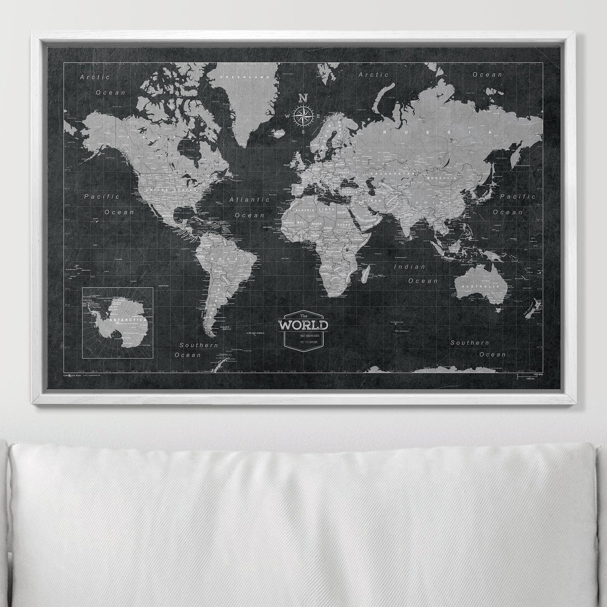 Push Pin World Map Pin Board - Modern Slate - Pins Included!