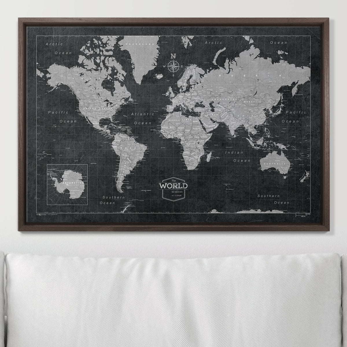 Push Pin World Map Pin Board - Modern Slate - Pins Included!