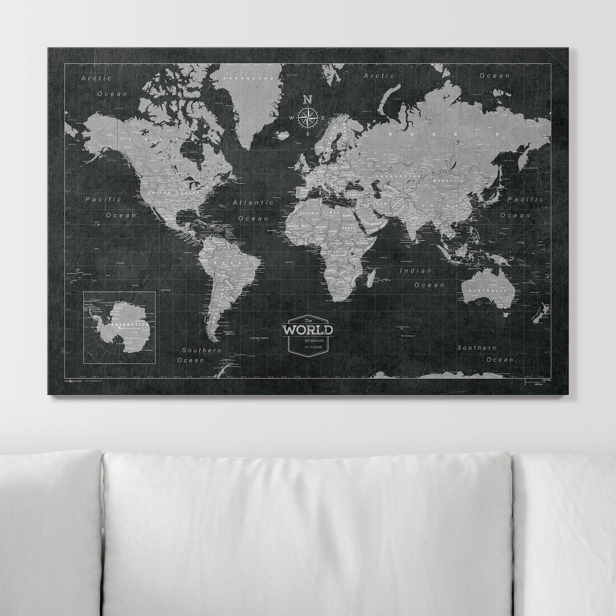 Push Pin World Map Pin Board - Modern Slate - Pins Included!