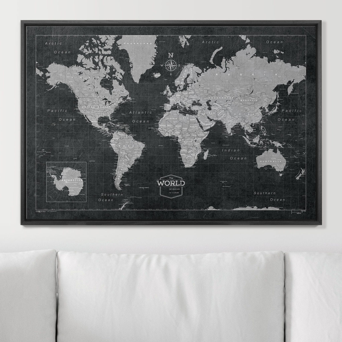 Push Pin World Map Pin Board - Modern Slate - Pins Included!