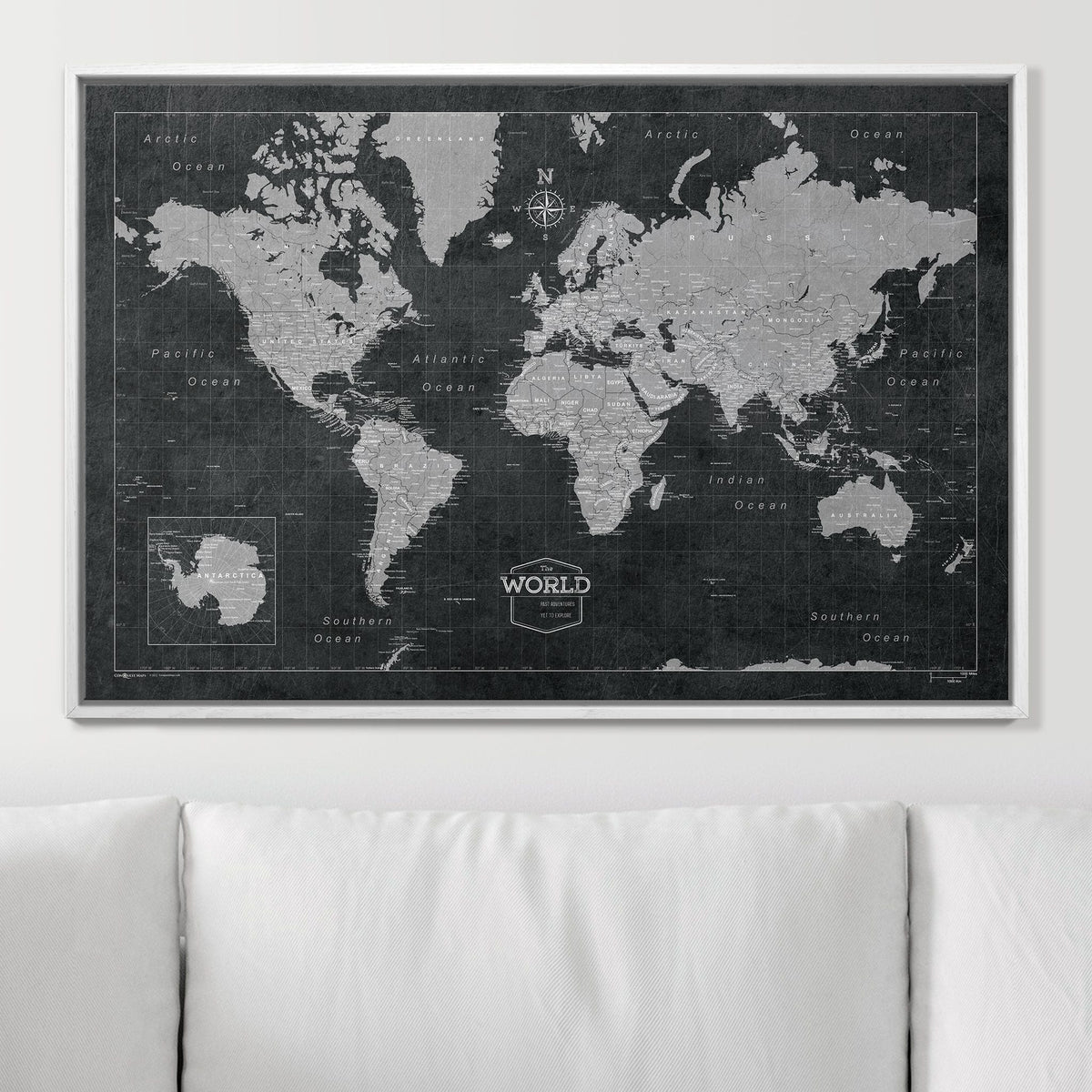 Push Pin World Map Pin Board - Modern Slate - Pins Included!