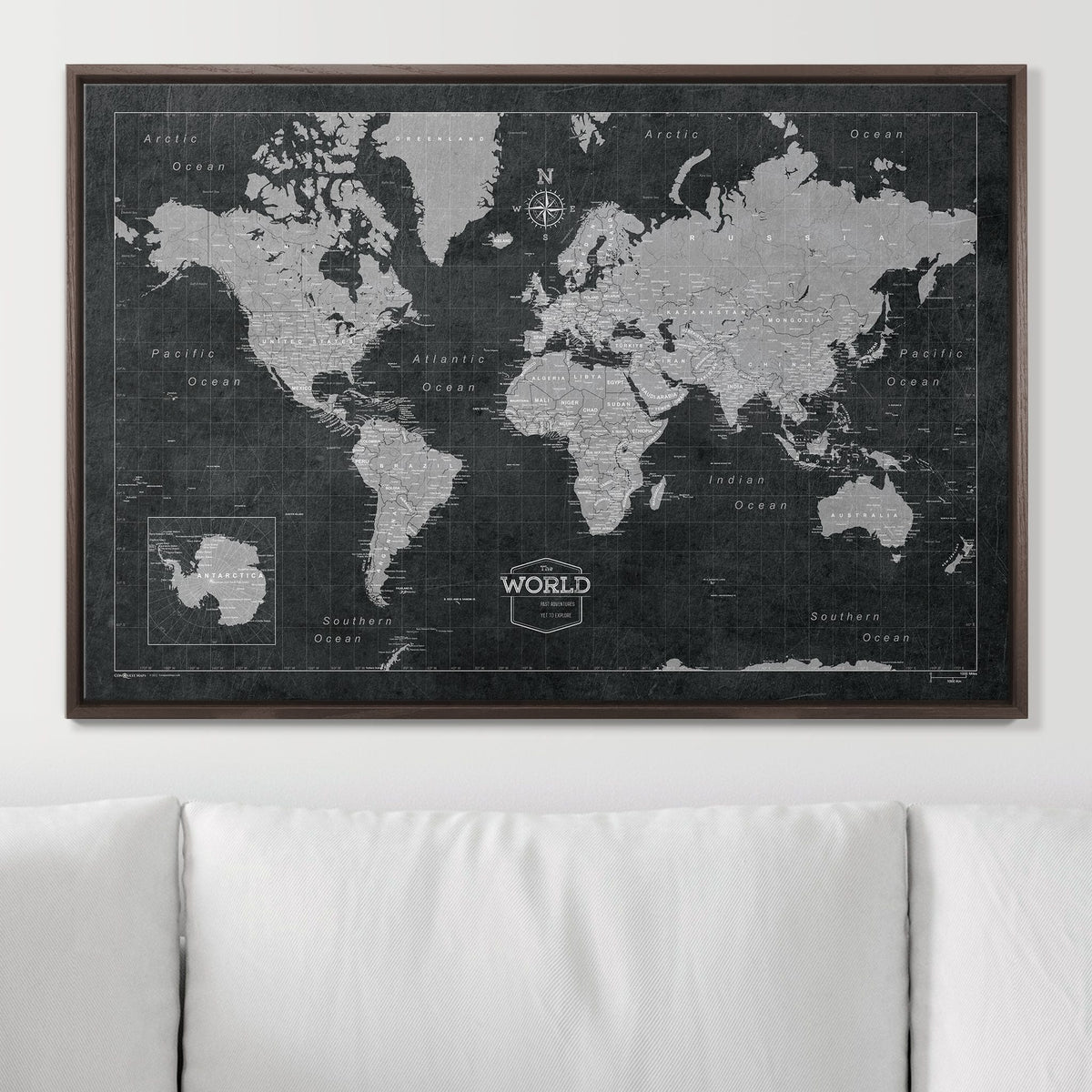 Push Pin World Map Pin Board - Modern Slate - Pins Included!