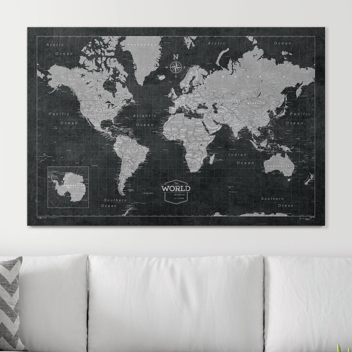 Push Pin World Map Pin Board - Modern Slate - Pins Included!