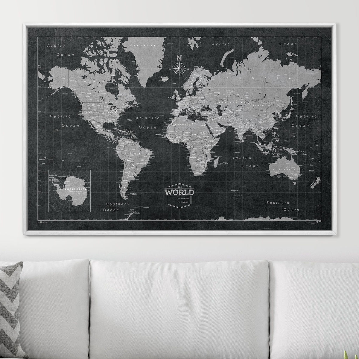 Push Pin World Map Pin Board - Modern Slate - Pins Included!