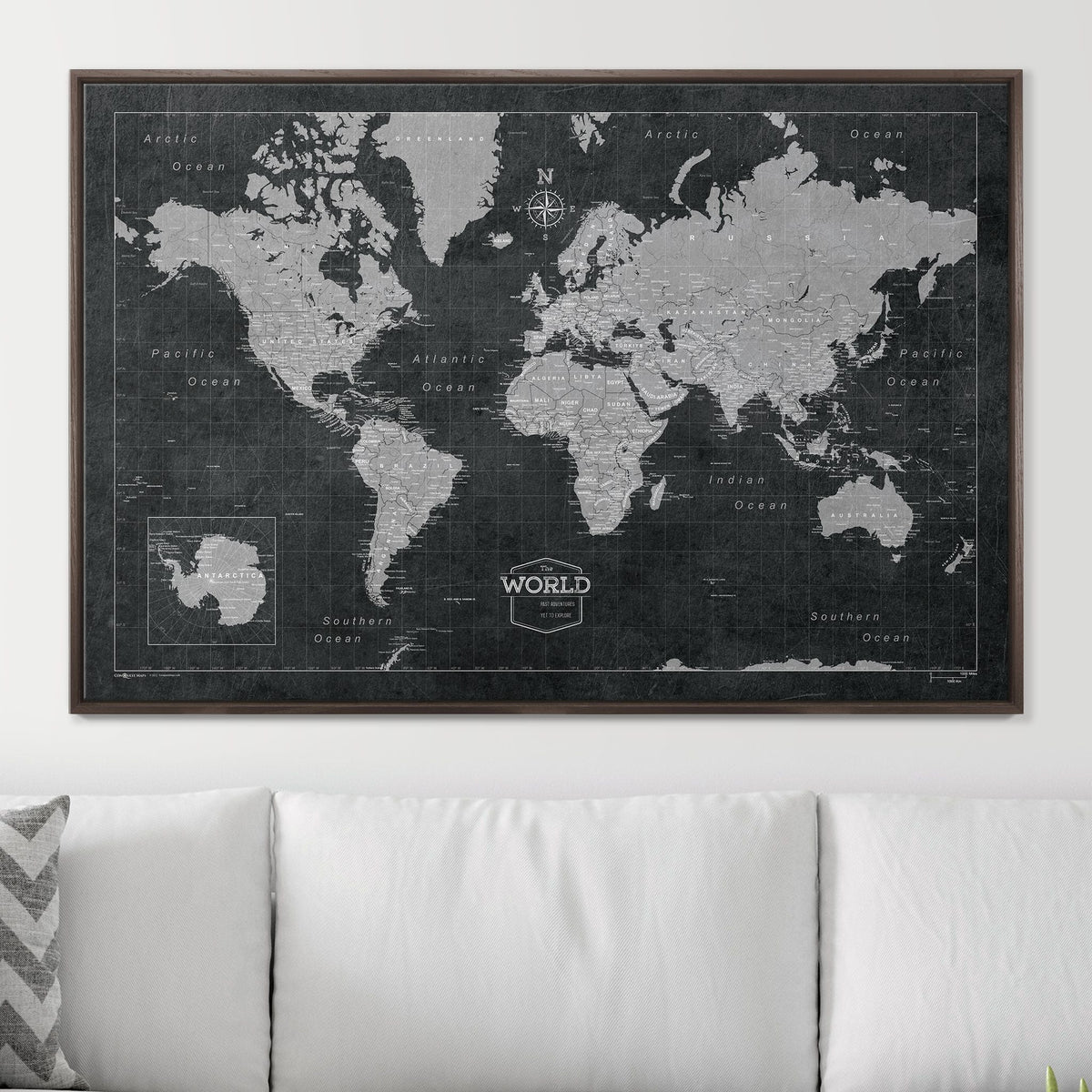 Push Pin World Map Pin Board - Modern Slate - Pins Included!