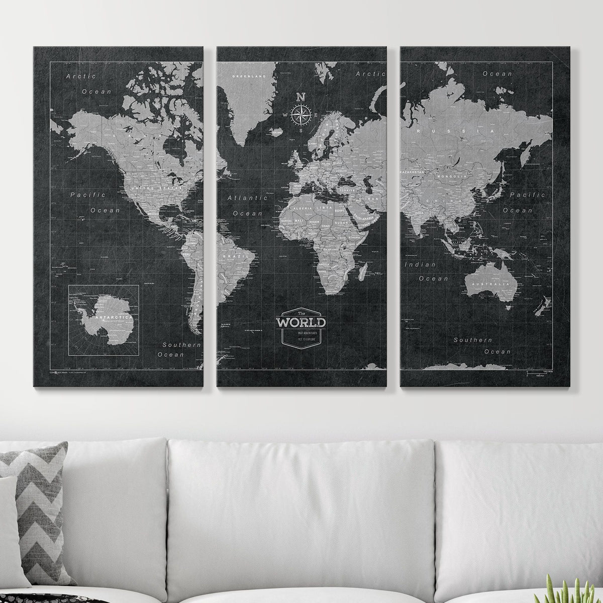Push Pin World Map Pin Board - Modern Slate - Pins Included!