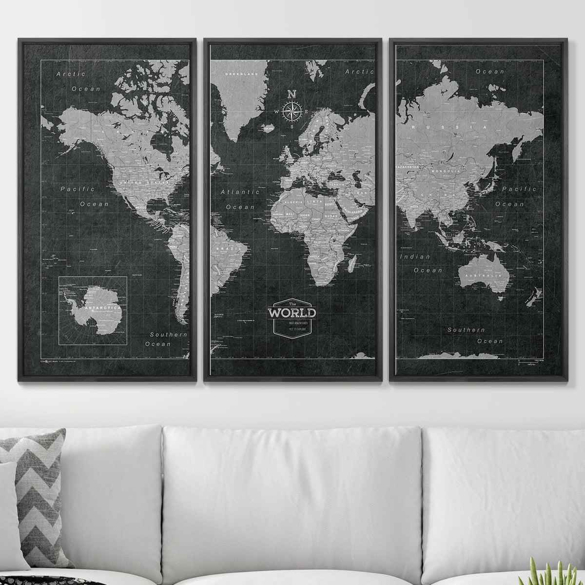 Push Pin World Map Pin Board - Modern Slate - Pins Included!