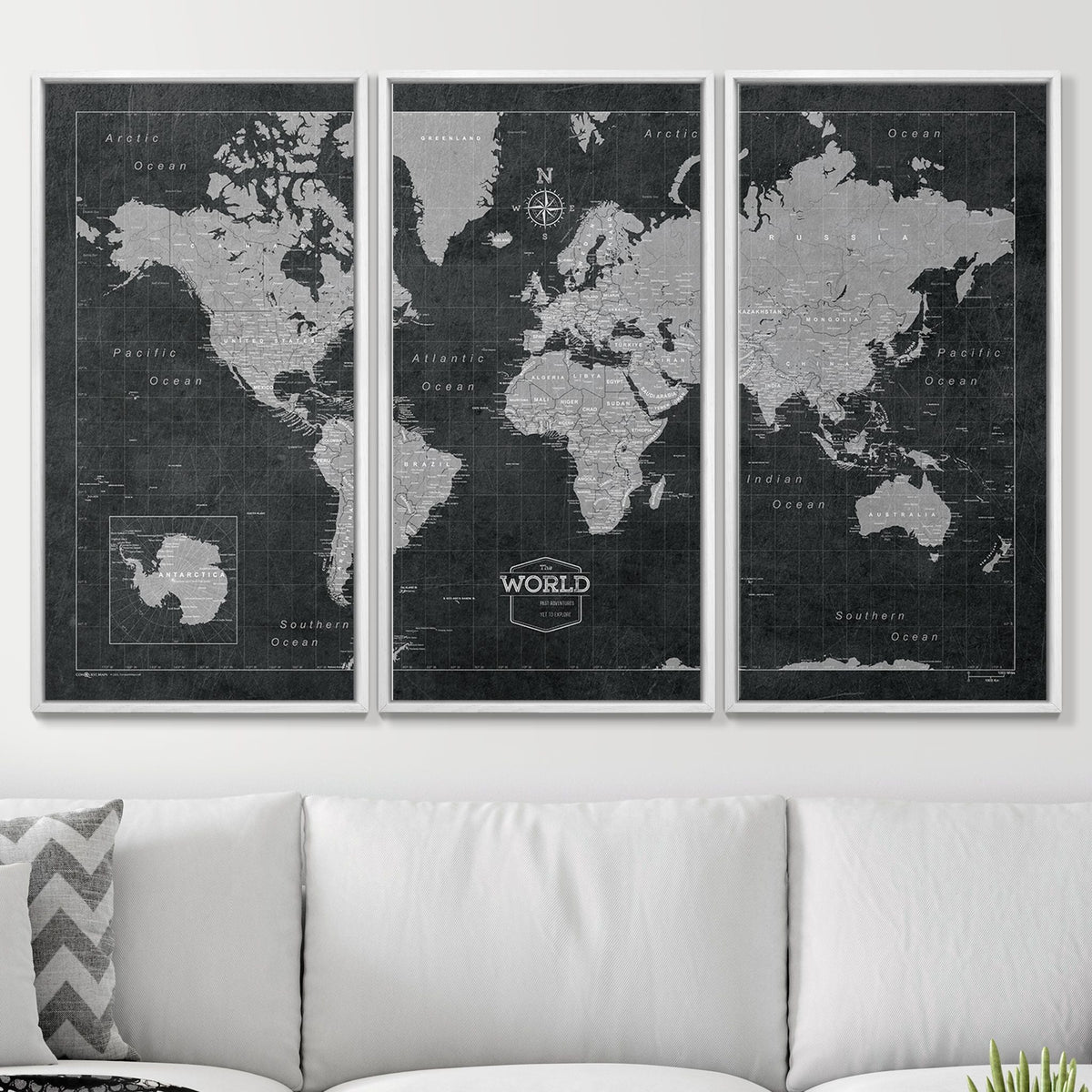 Push Pin World Map Pin Board - Modern Slate - Pins Included!