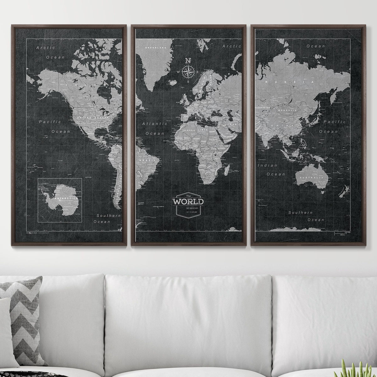 Push Pin World Map Pin Board - Modern Slate - Pins Included!