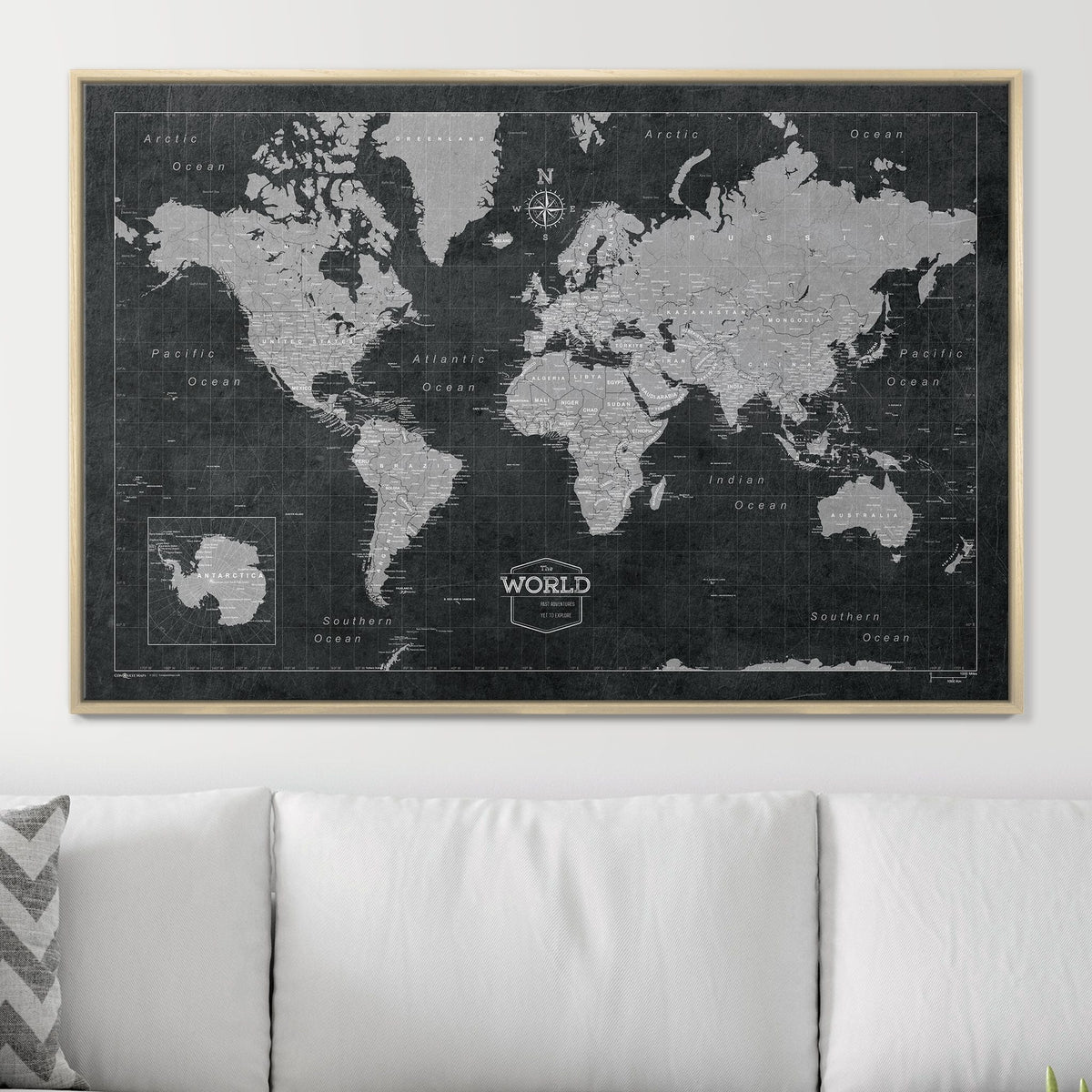 Push Pin World Map Pin Board - Modern Slate - Pins Included!