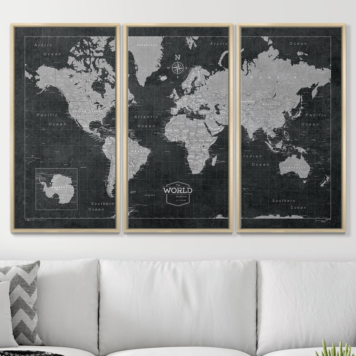 Push Pin World Map Pin Board - Modern Slate - Pins Included!