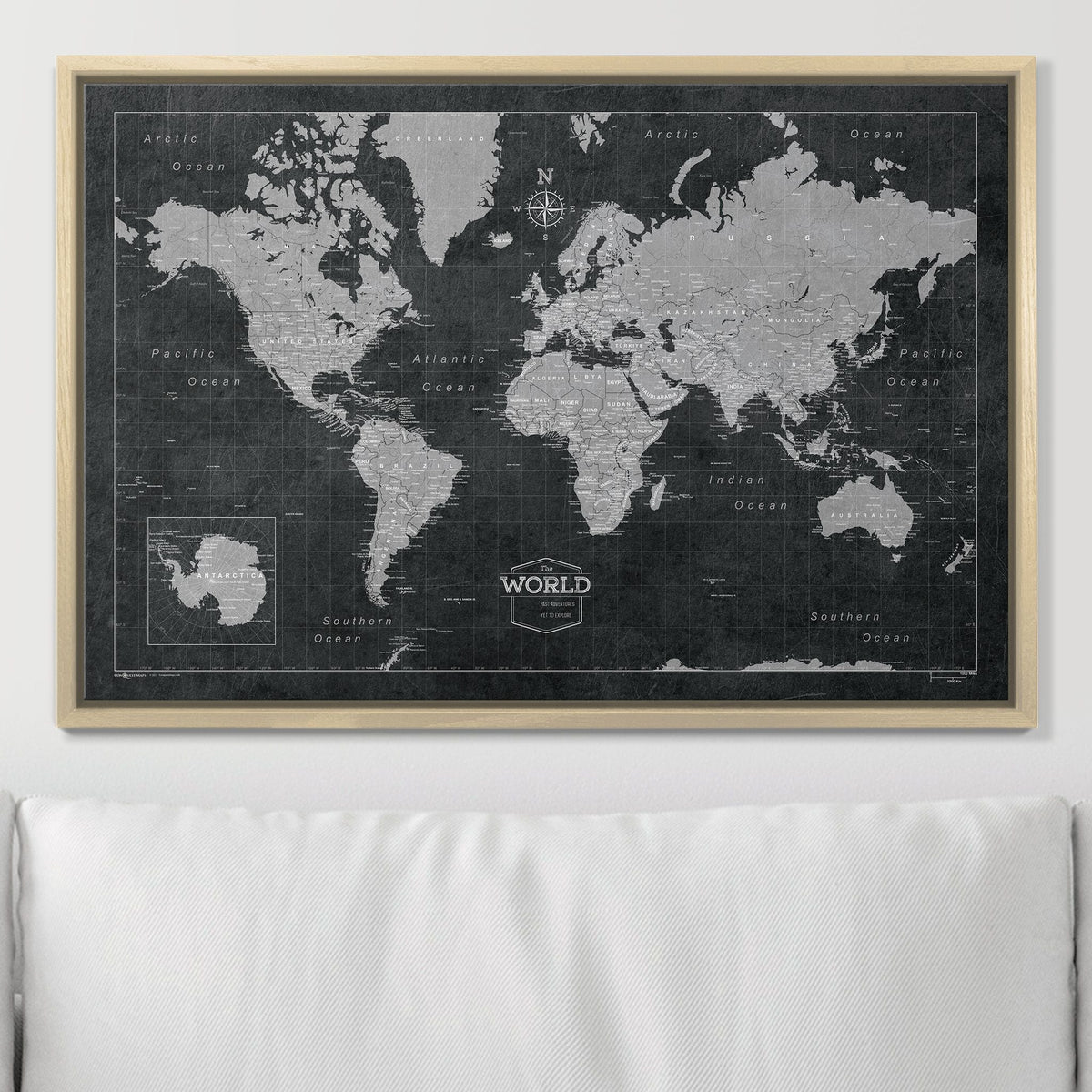 Push Pin World Map Pin Board - Modern Slate - Pins Included!