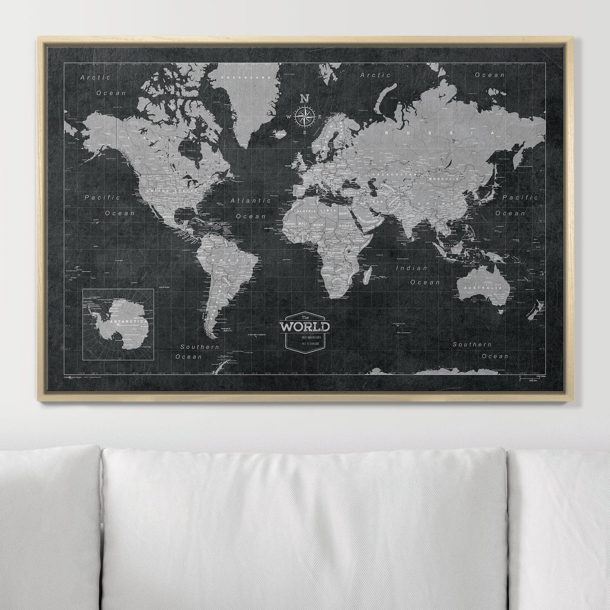Push Pin World Map Pin Board - Modern Slate - Pins Included!