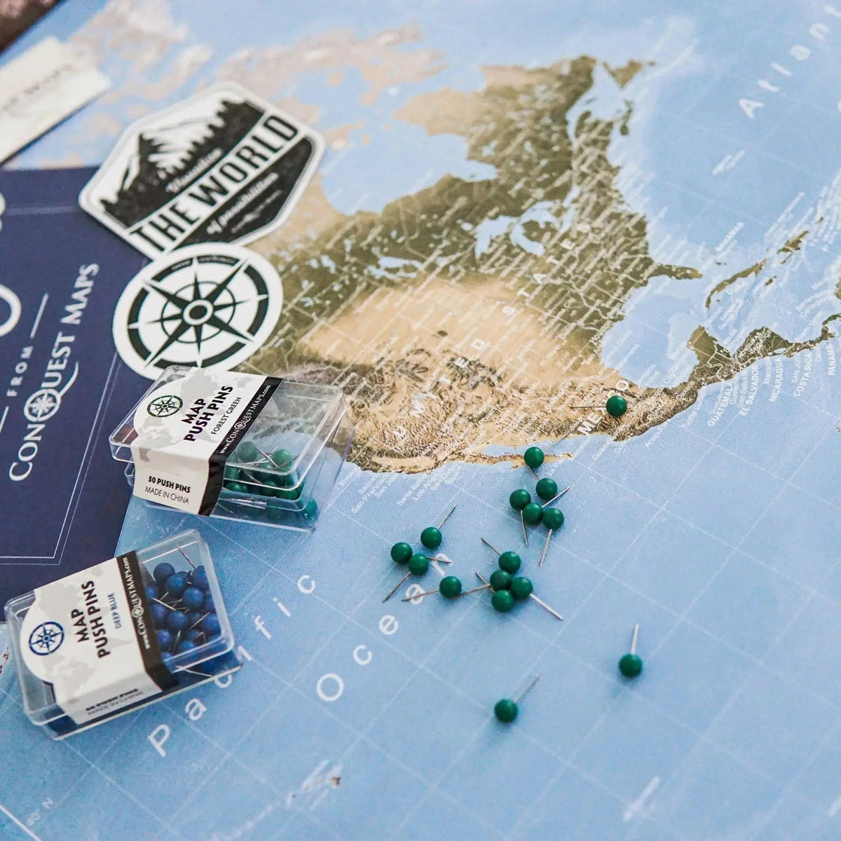Push Pin World Map Pin Board - Natural Earth - Pins Included!
