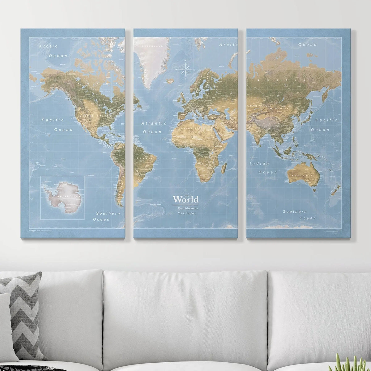 Push Pin World Map Pin Board - Natural Earth - Pins Included!