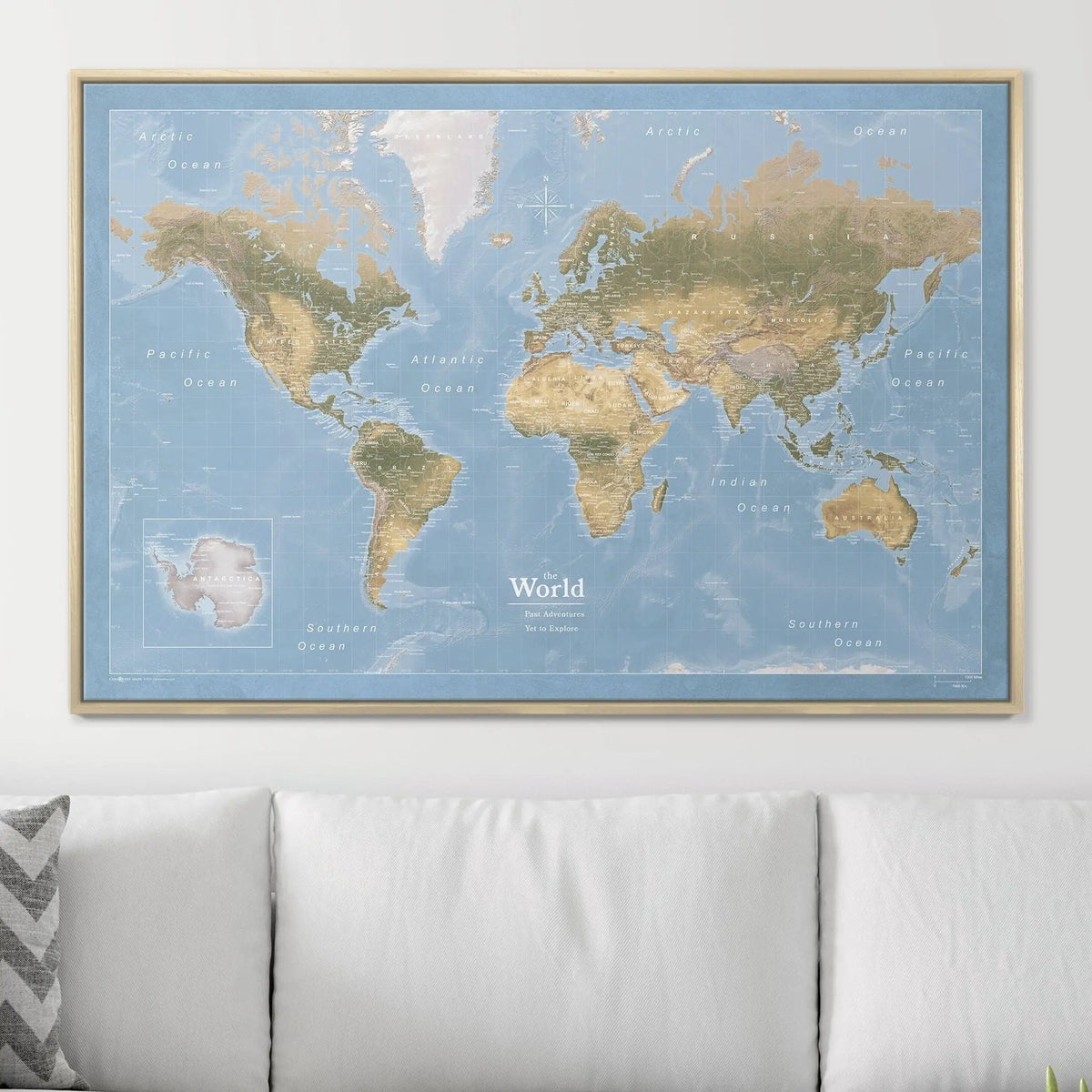Push Pin World Map Pin Board - Natural Earth - Pins Included!