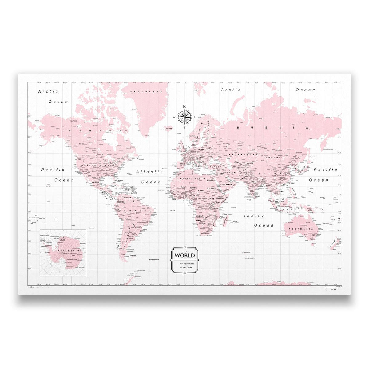 Push Pin World Map Pin Board - Pink Color Splash - Pins Included!