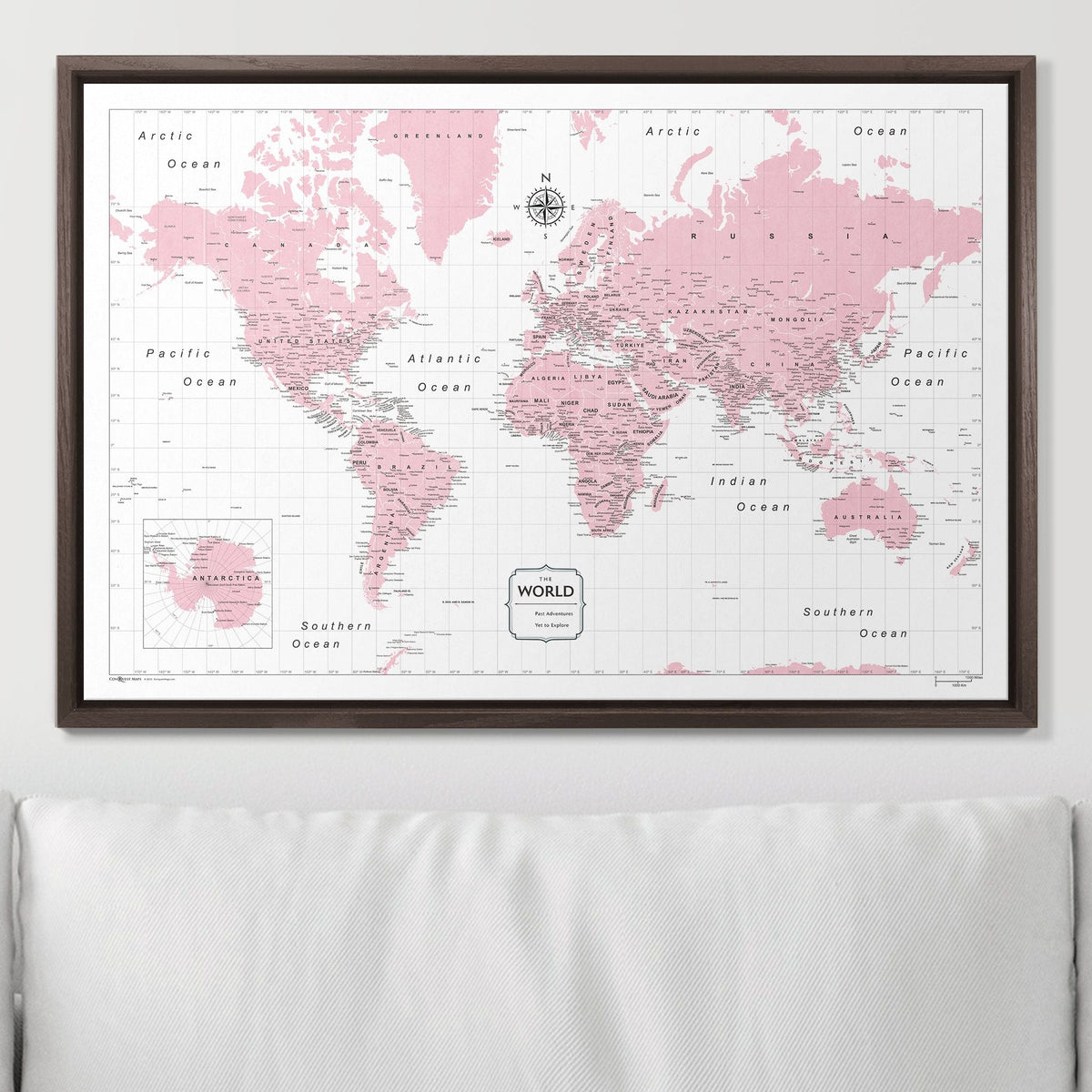 Push Pin World Map Pin Board - Pink Color Splash - Pins Included!
