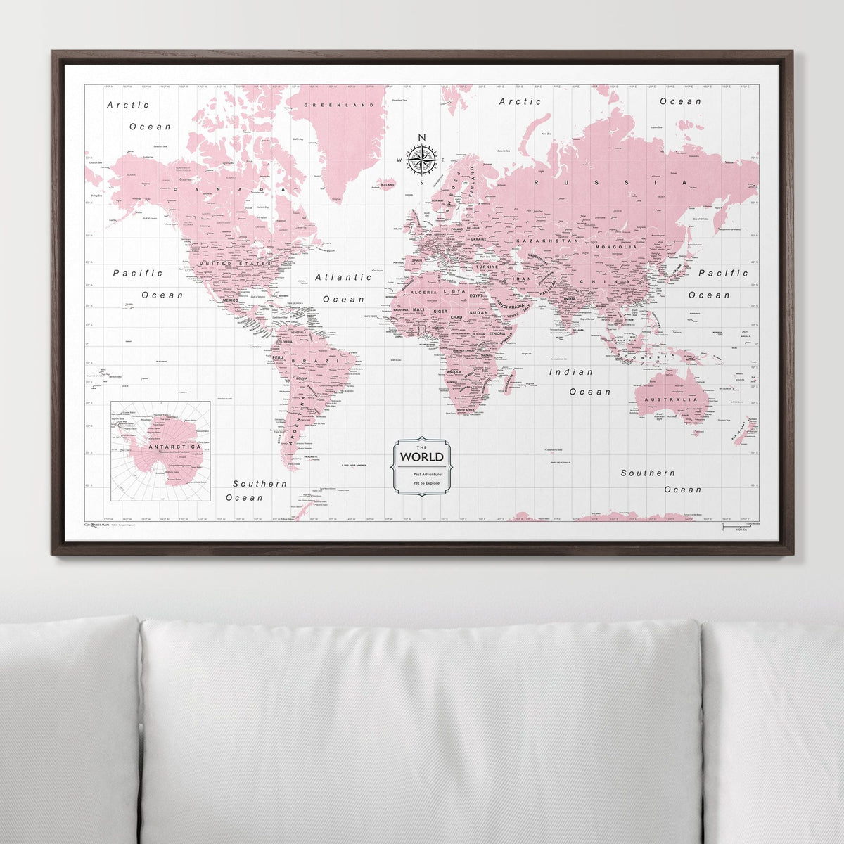 Push Pin World Map Pin Board - Pink Color Splash - Pins Included!