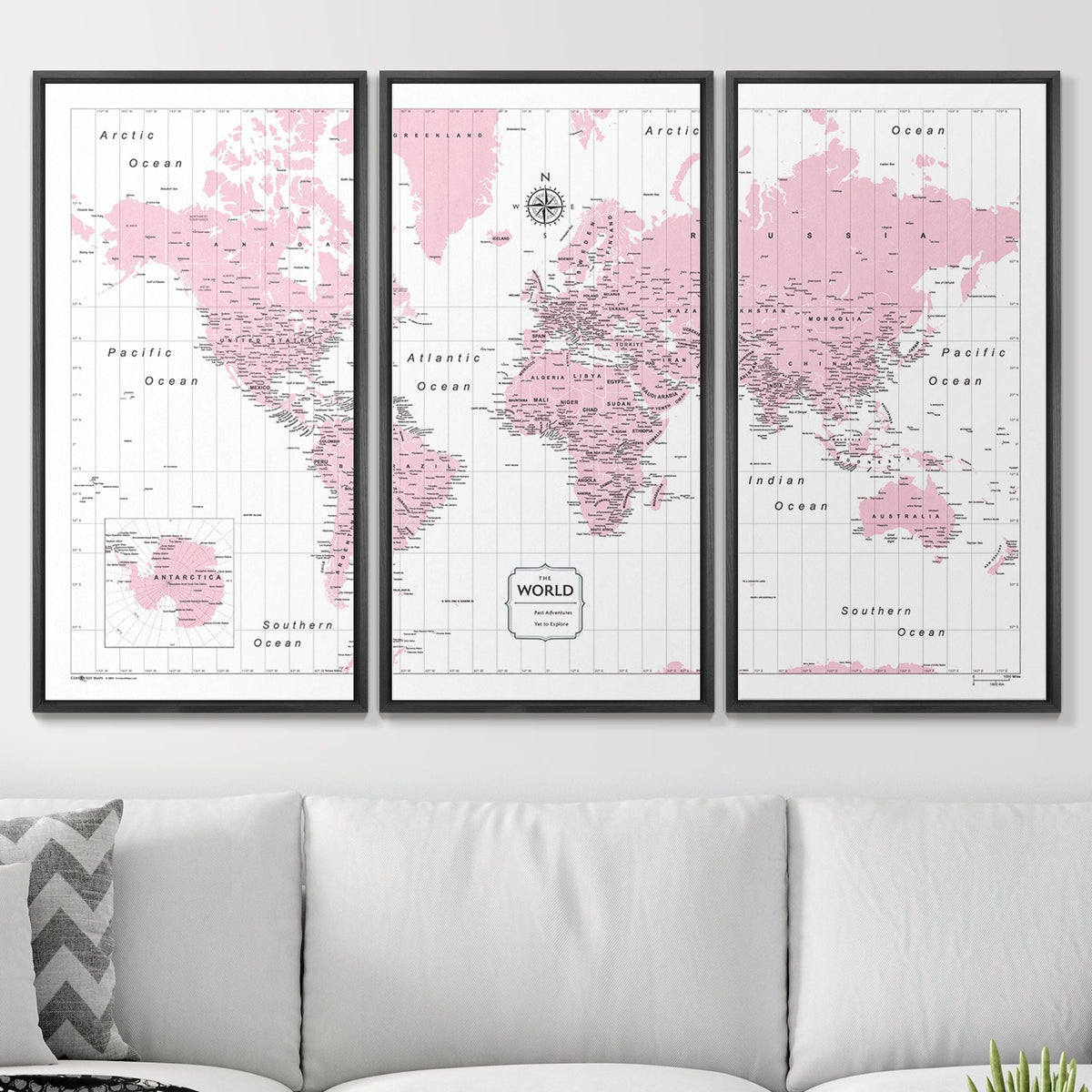 Push Pin World Map Pin Board - Pink Color Splash - Pins Included!