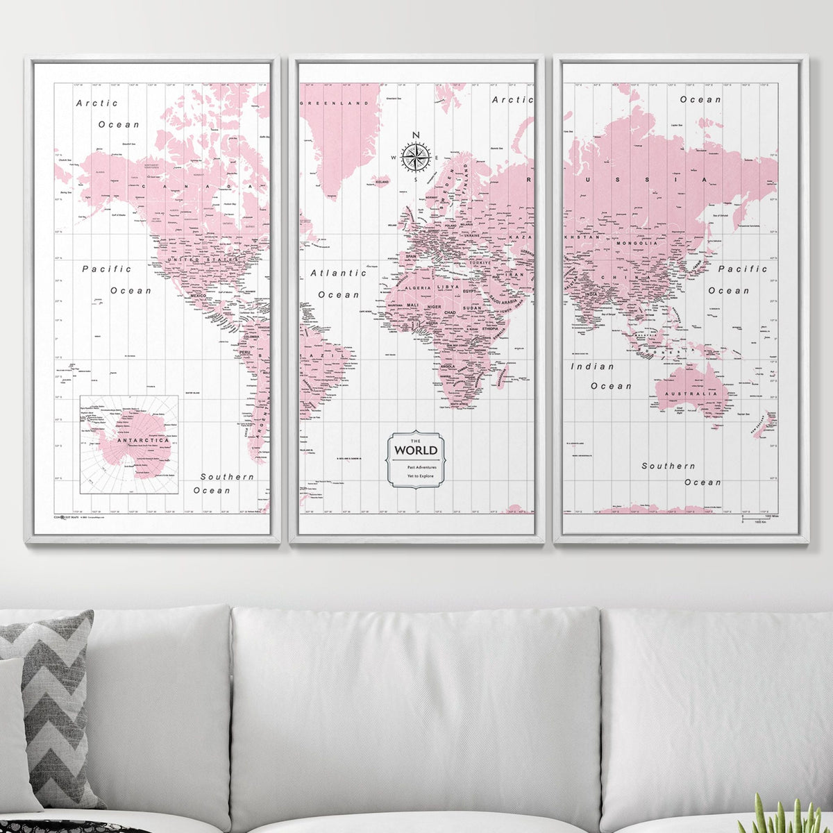 Push Pin World Map Pin Board - Pink Color Splash - Pins Included!