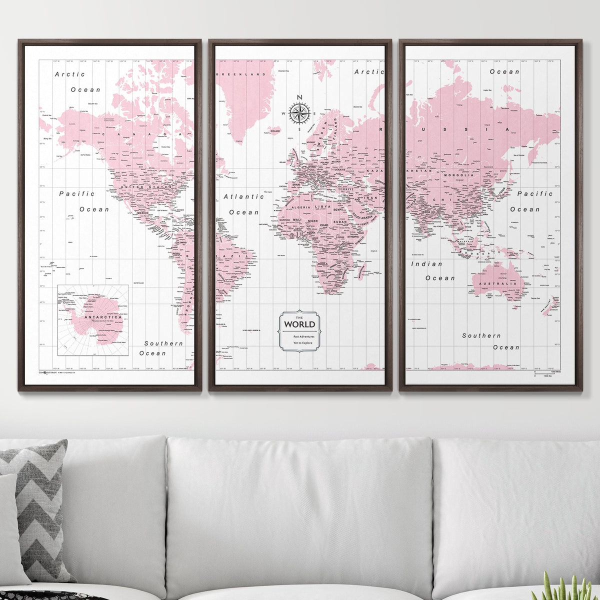 Push Pin World Map Pin Board - Pink Color Splash - Pins Included!