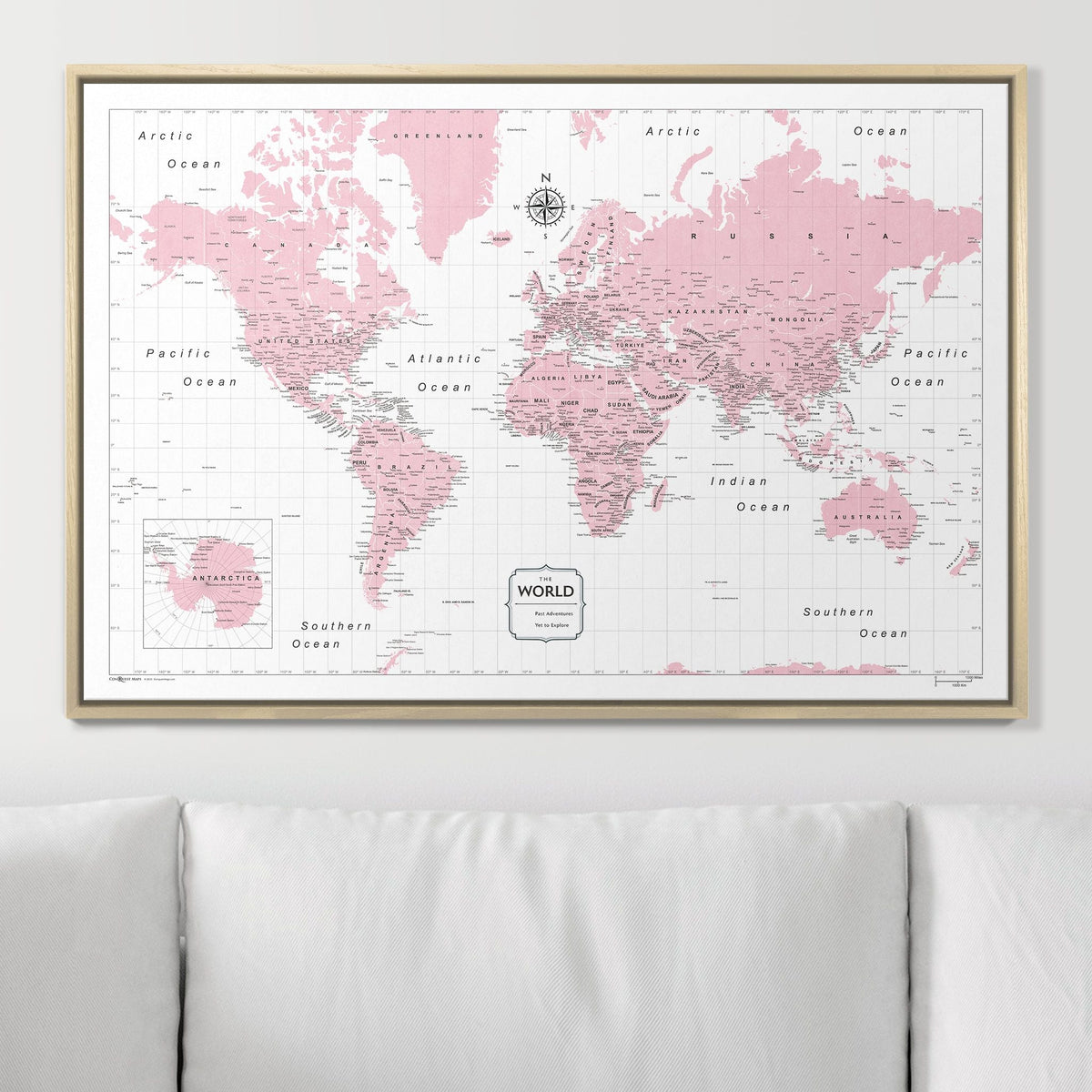 Push Pin World Map Pin Board - Pink Color Splash - Pins Included!