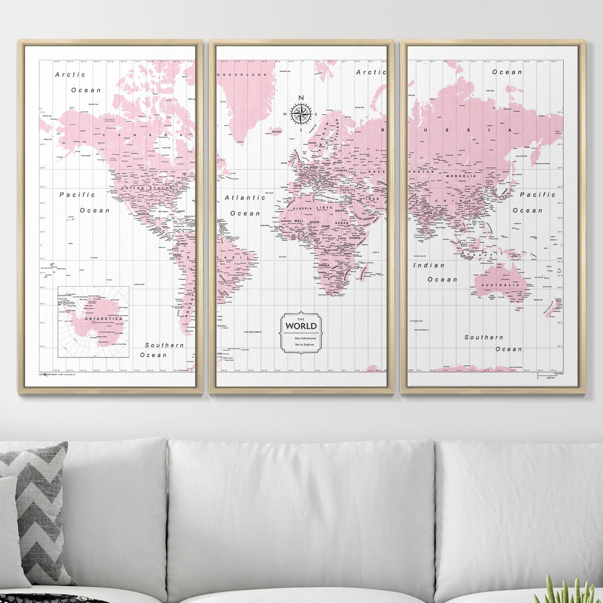 Push Pin World Map Pin Board - Pink Color Splash - Pins Included!